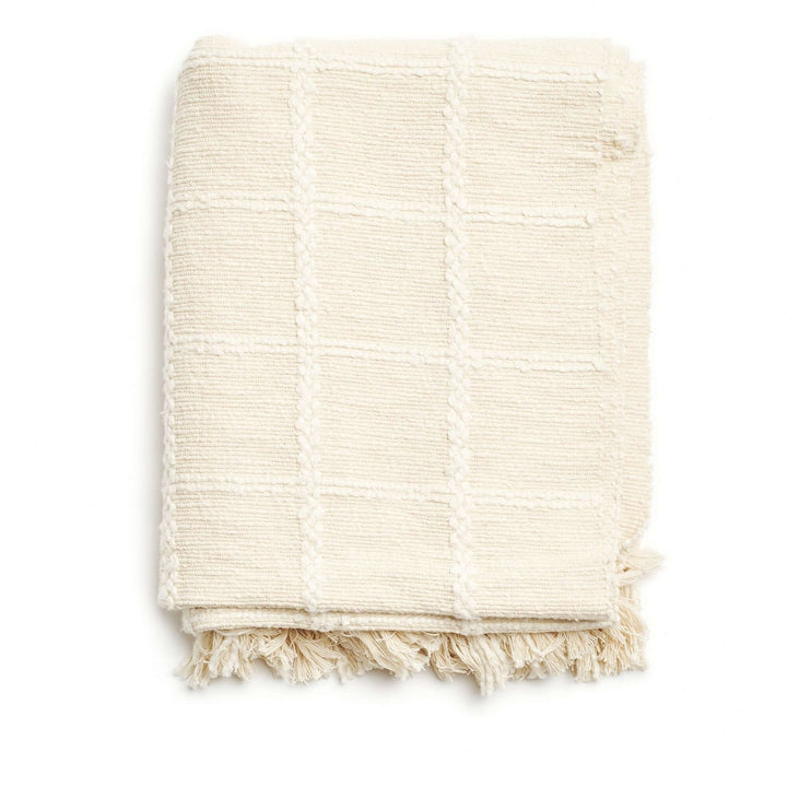 Sea Shell White Textured Checks Handloom Throw