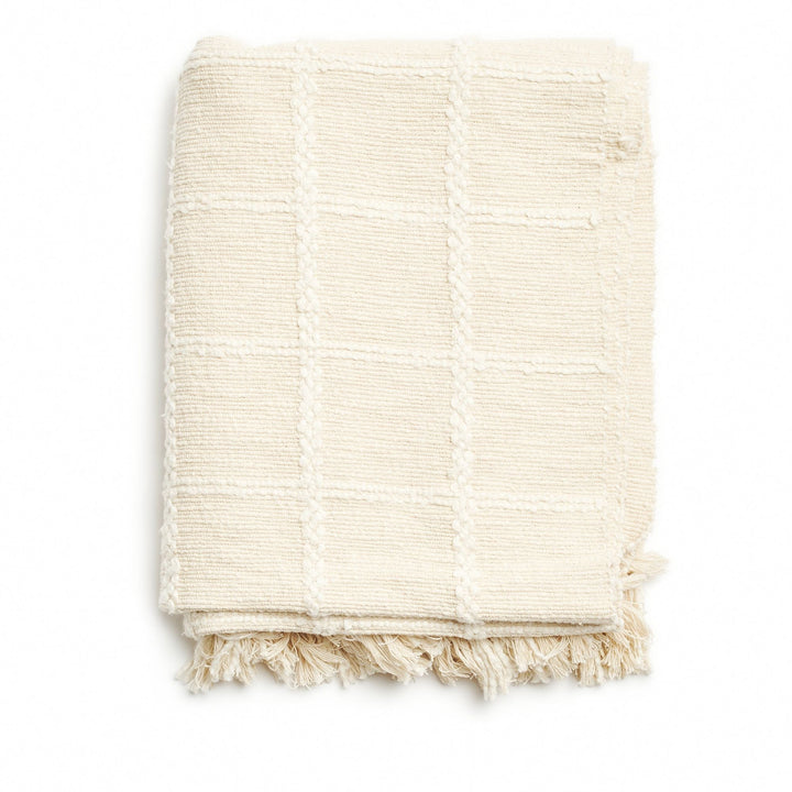 Sea Shell White Textured Checks Handloom Throw