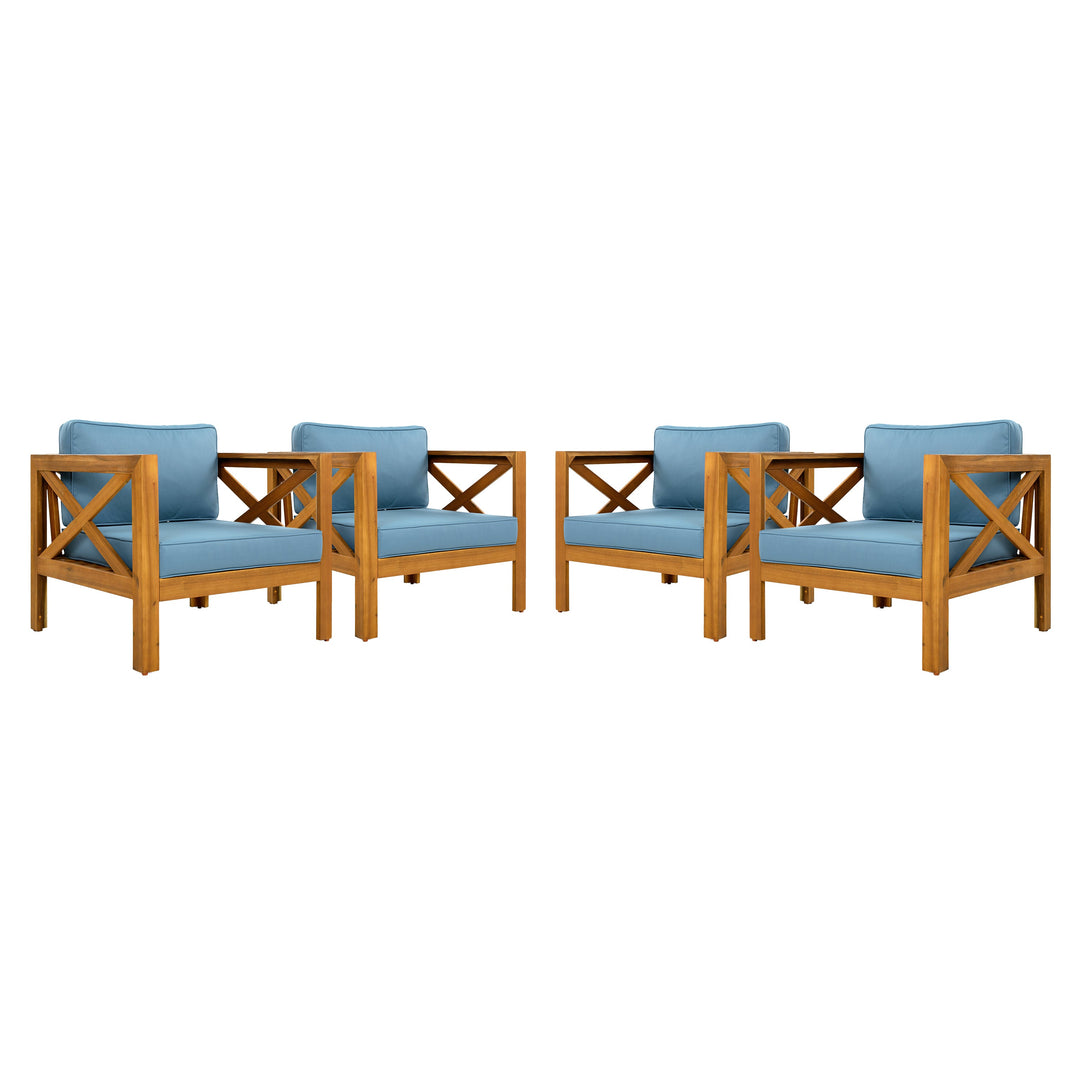 Outdoor Acacia Wood Club Wooden Armchair with Cushions (Set of 4)