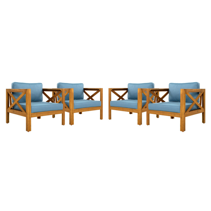Outdoor Acacia Wood Club Wooden Armchair with Cushions (Set of 4)