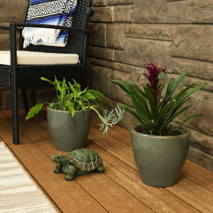 Glazed Ceramic Planter with Drainage Holes - Set of 2