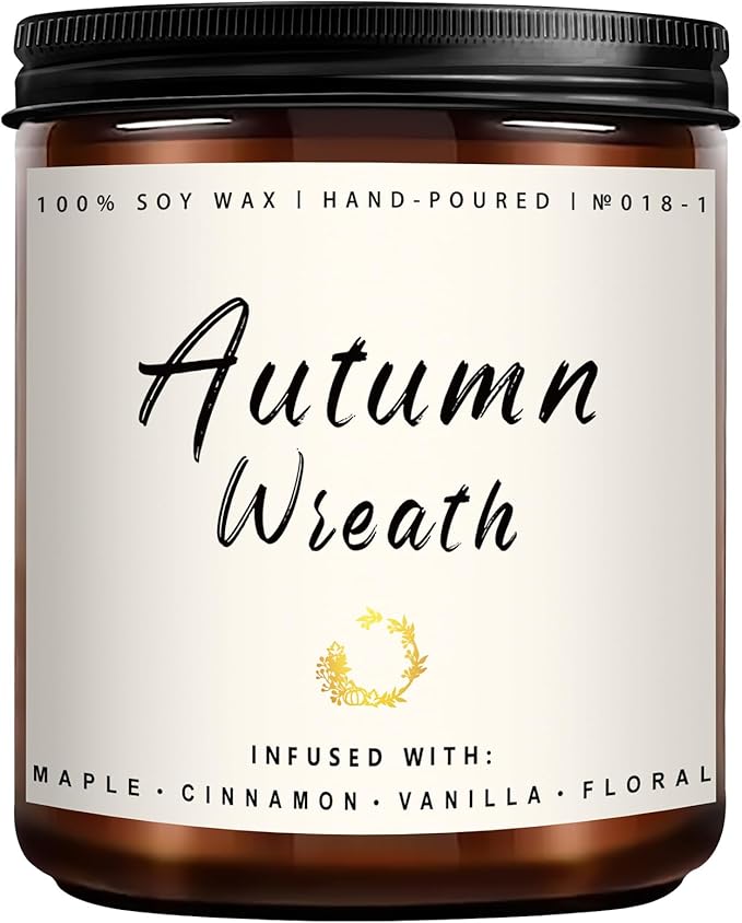 Auelife Fall Candle, Autumn Wreath Scented Soy Candles for Home, Aromatherapy Candle Gift Set for Women &amp; Men, Cozy Fall Décor, 7oz – Perfect for Autumn Relaxation and Home Ambiance