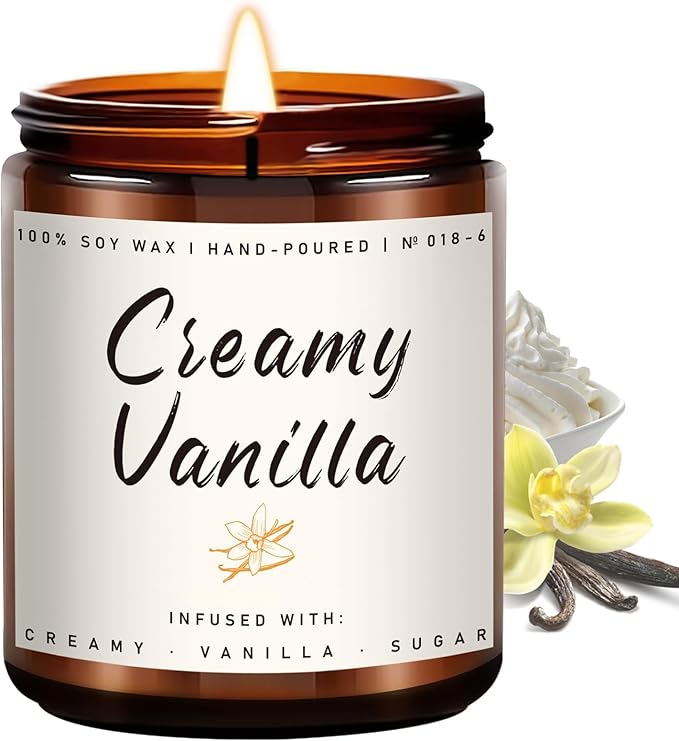 Auelife Fall Candle, Creamy Vanilla Scented Candle for Home - Fall Soy Wax Candles - Autumn Aromatheraphy Candles Gifts Set for Women &amp; Men, Holiday, Thanksgiving Decor, 7oz