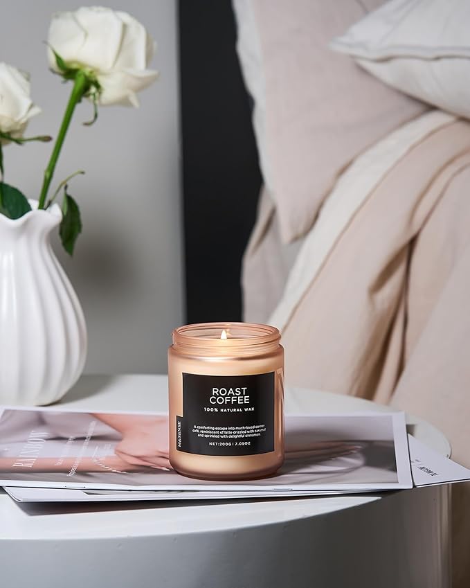 M&amp;SENSE Coffee Candles Scented Strong, Organic Natural Soy Wax for Bedroom Kitchen Home Decor, 7.05oz 50 Hours Slow Burn Candle Highly Scented Candle Housewarming Gift for Men Women