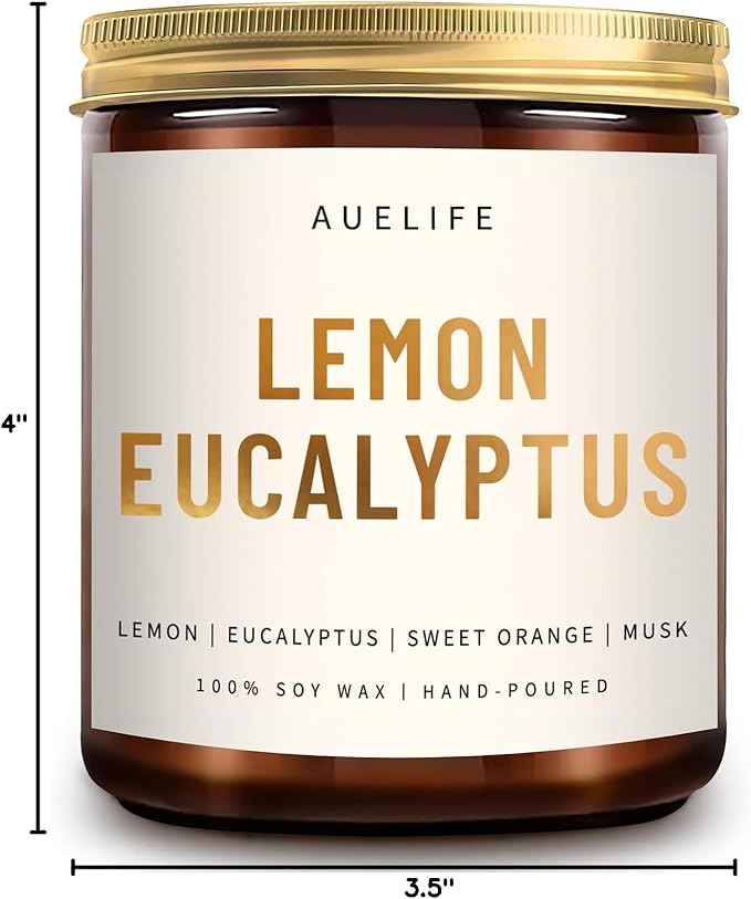 Scented Candles for Home - Lemon Eucalyptus Candle | Aromatherapy Candle Gift for Women &amp; Men, Soy Candles for Home Scented - 7oz, Soy Wax
