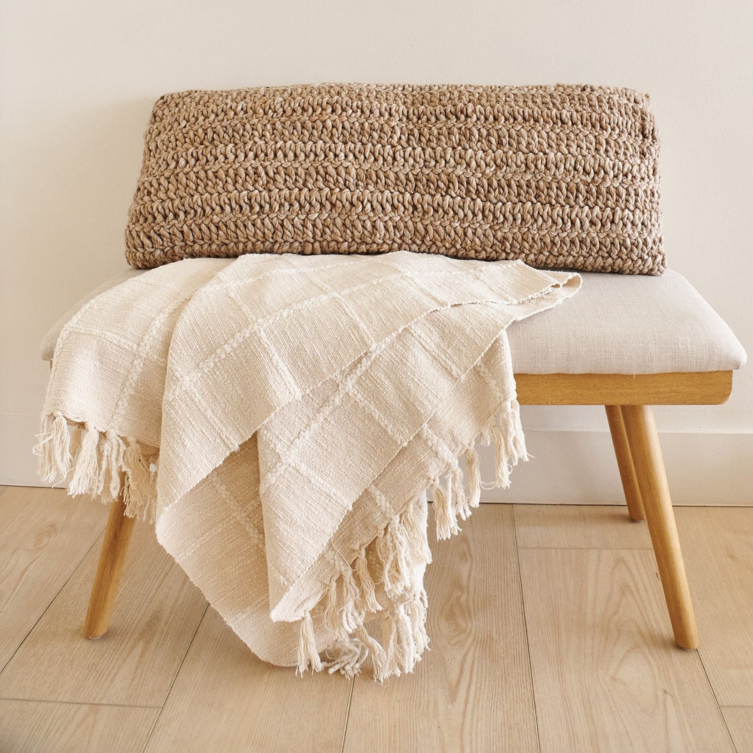 Sea Shell White Textured Checks Handloom Throw