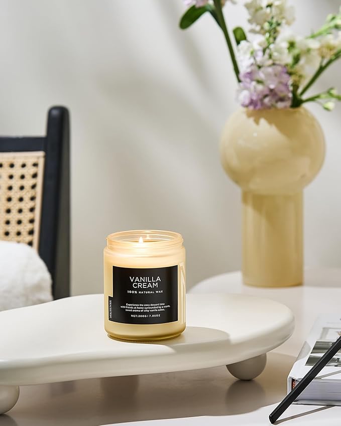 M&amp;SENSE Vanilla Candles 100% Natural Organic Soy Wax Relaxing Aromatherapy Scented Candle, 7.05oz 50 Hours Burning Time Non Toxic Housewarming Gifts for Women and Men