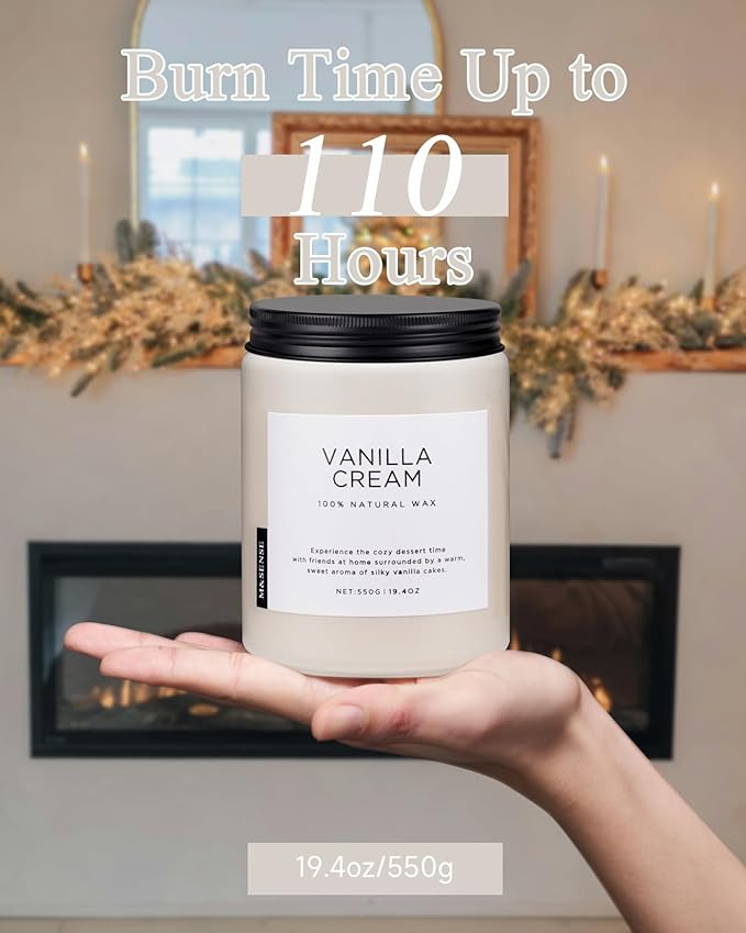 M&amp;SENSE Vanilla Soy Candles, Large 2 Wick Jar Candle 19.4oz, 110 Hours Burning Time, 100% Natural Organic Soy Wax, Relaxing Aromatherapy Scented Candle, Housewarming Gift for Women and Men