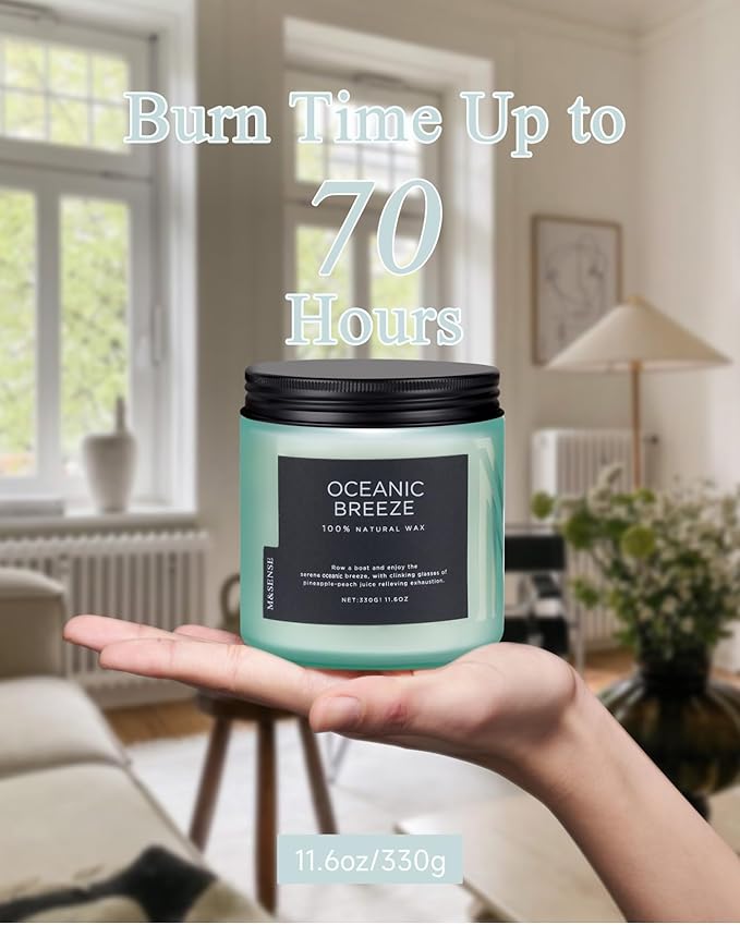 M&amp;SENSE Candle Oceanic Breeze Scented, 11.6oz 70 Hour Long Lasting 2 Wick Pineapple &amp; Mango Scent Natural Soy Candles for Home Scented, Stress Relief Gifts for Women/Men