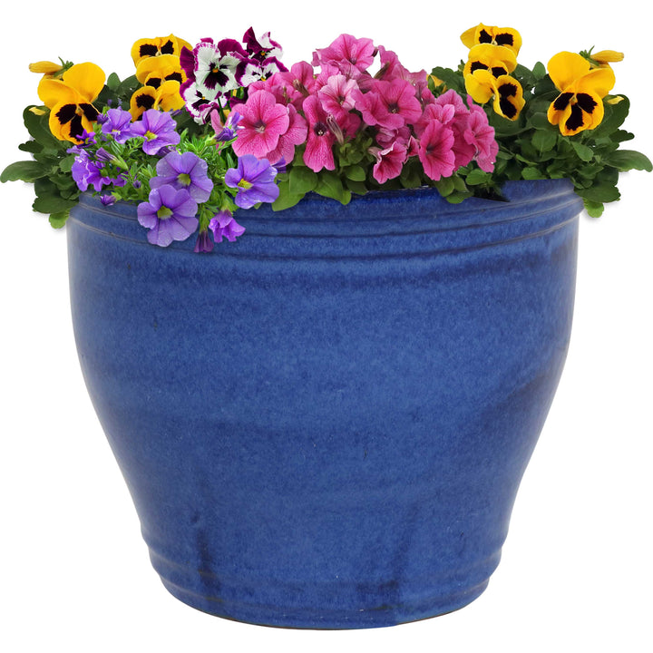 Round Glazed Ceramic Planter with Drainage