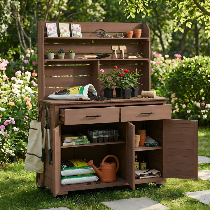 TOPMAX 65"H Large Garden Potting Bench with Storage and Lockable Wheels