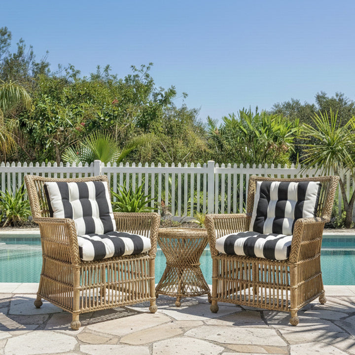 Outdoor Chair Cushions Set of 8 in Black/White Striped