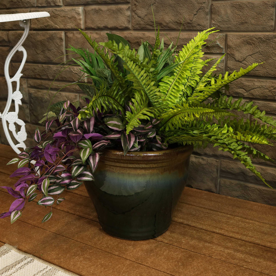 Round Glazed Ceramic Planter with Drainage