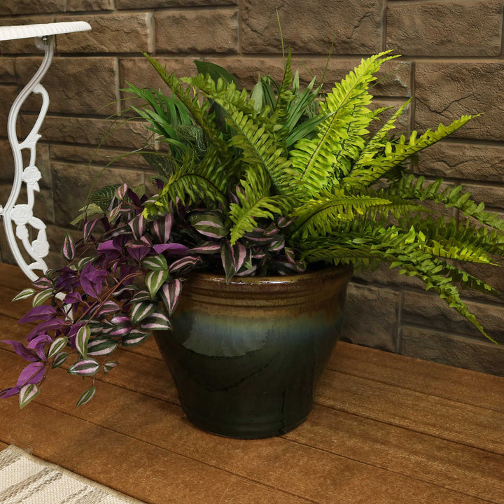 Round Glazed Ceramic Planter with Drainage