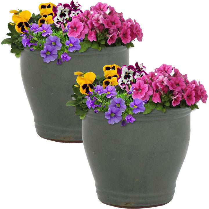 Glazed Ceramic Planter with Drainage Holes - Set of 2