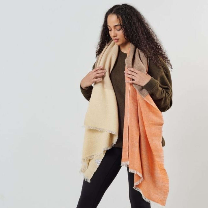 Chestnut Orange Cream Color Block Handwoven Merino Throw