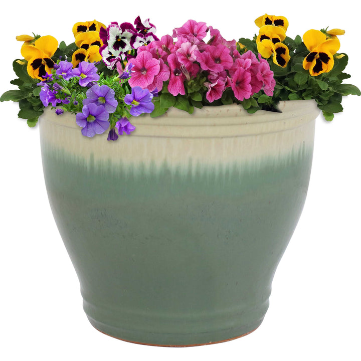 Round Glazed Ceramic Planter with Drainage