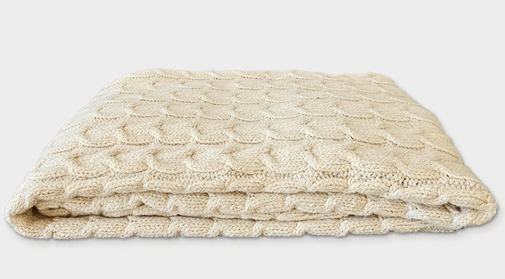 Muru Collection - Pima Cotton &amp; Undyed Baby Alpaca Ivory Cable Throw