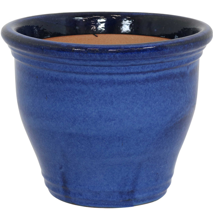 Round Glazed Ceramic Planter with Drainage