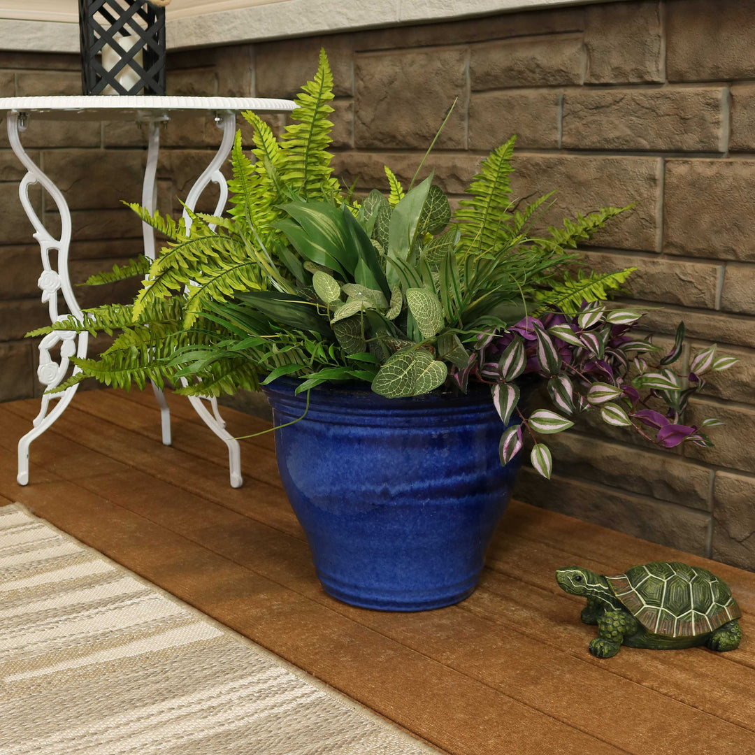 Round Glazed Ceramic Planter with Drainage