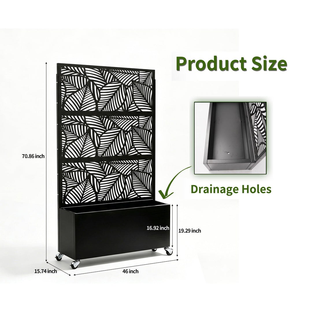 70.87" H × 46.06" W Leaf Pattern Privacy Screen with Planter Box