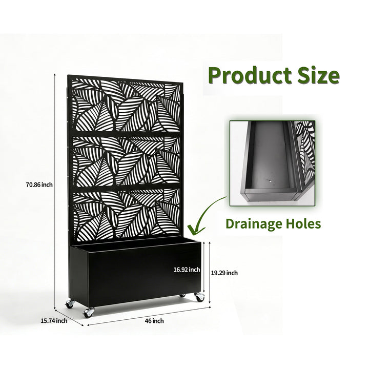 70.87" H × 46.06" W Leaf Pattern Privacy Screen with Planter Box
