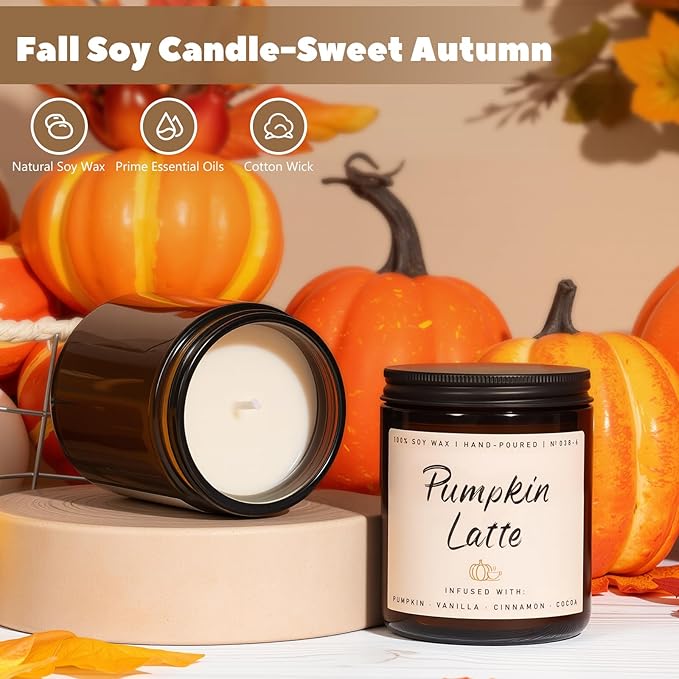 Auelife Fall Candles, Pumpkin Latte Scented Candle – Fall Soy Candle for Home | Autumn Aromatherapy Candles| Pumpkin Scented for Autumn Home Décor &amp; Cozy Gift for Women