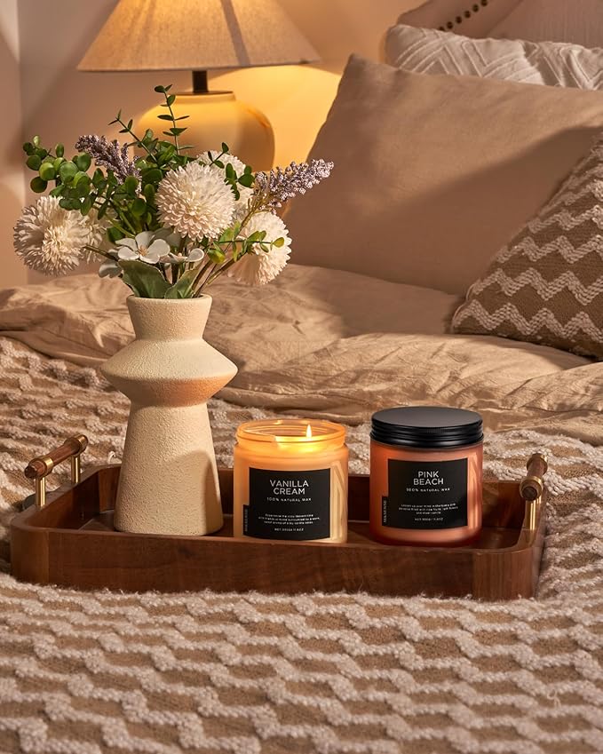 M&amp;SENSE Vanilla Soy Candles, Medium 2 Wick 11.6oz 70 Hours Burning Time, All Natural Organic Soy Wax, Relaxing Aromatherapy Scented Candle, Housewarming Gift for Women and Men