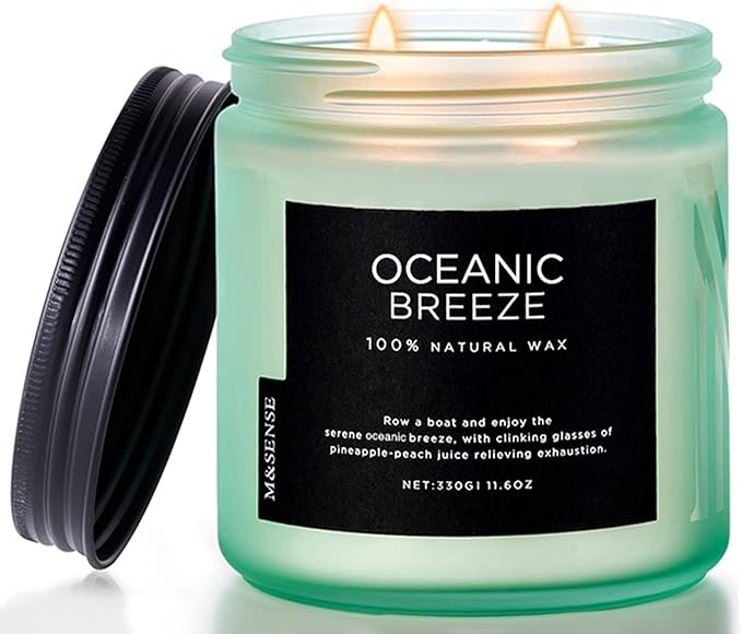 M&amp;SENSE Candle Oceanic Breeze Scented, 11.6oz 70 Hour Long Lasting 2 Wick Pineapple &amp; Mango Scent Natural Soy Candles for Home Scented, Stress Relief Gifts for Women/Men