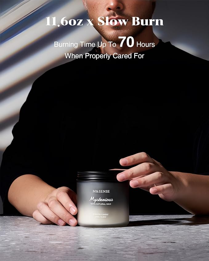 M&amp;SENSE Pepper Lavender Scented Candles for Men, 2 Wick 11.6oz 70 Hours Slow Burning Natural Soy Candle for Christmas, Organic Black Masculine Candles Home Fragrance Holiday Candle for Him