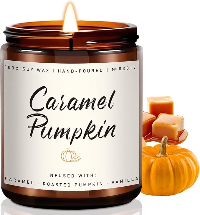 Auelife Fall Candle, Caramel Pumpkin Scented Candle – Fall Soy Candles for Home, Cozy Autumn Aromatherapy Candles, Sweet Pumpkin &amp; Caramel Fragrance | Gift for Women, Home Décor