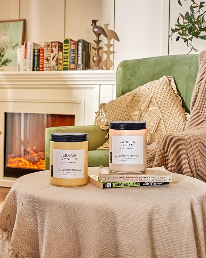M&amp;SENSE Vanilla Soy Candles, Large 2 Wick Jar Candle 19.4oz, 110 Hours Burning Time, 100% Natural Organic Soy Wax, Relaxing Aromatherapy Scented Candle, Housewarming Gift for Women and Men