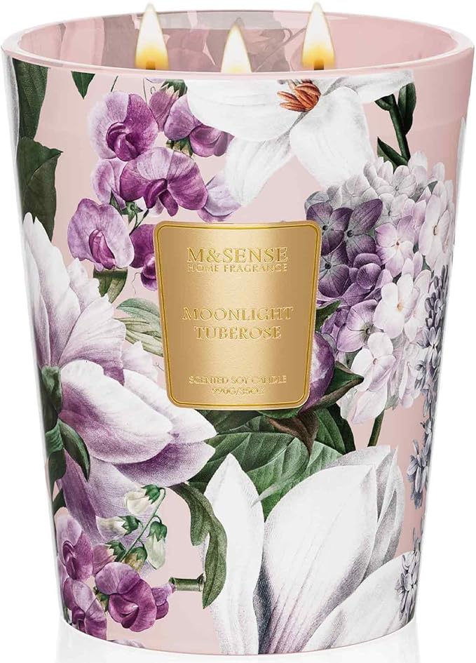 M&amp;SENSE Moonlight Tuberose Large Candles for Home Scented, Natural Soy Long Lasting Slow Burning Candle 35oz 150 Hours Burn, Organic Relaxing Aromatherapy Candle Appreciation Gift for Women