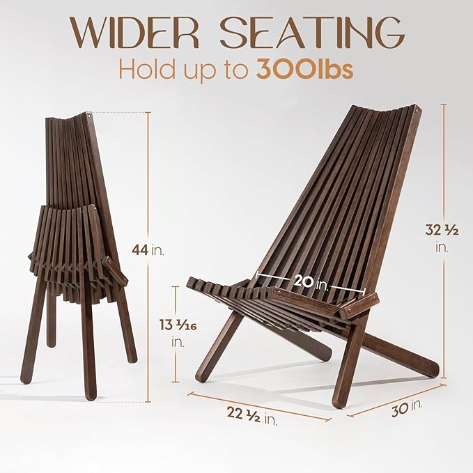 IDZO Elina FSC Eucalyptus Tamarack Chair, 300Lbs Capacity Modern Adirondack Style, Wooden Folding Seat, for Fire Pit Outdoor &amp; Indoor - Cinnamon, Single