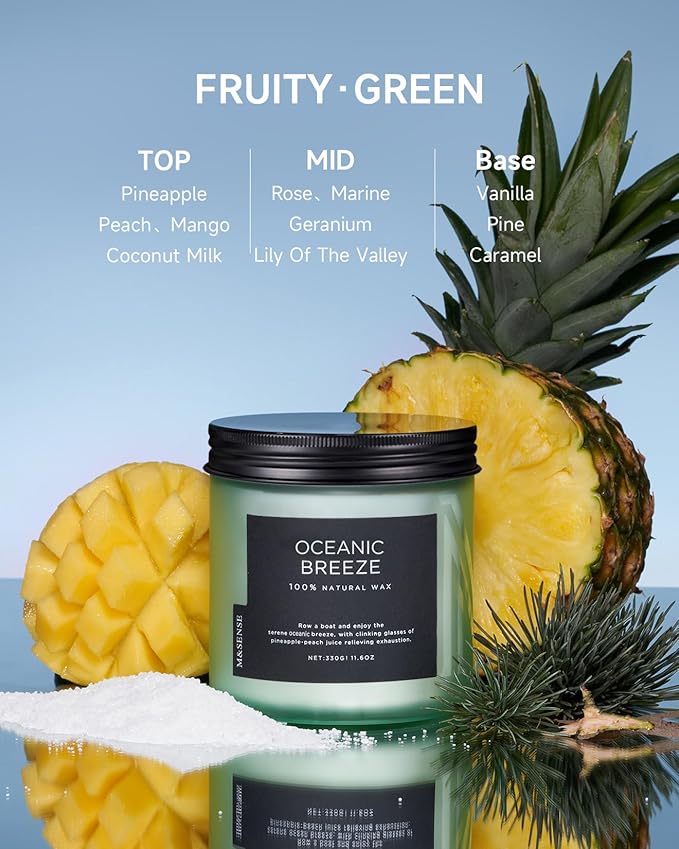 M&amp;SENSE Candle Oceanic Breeze Scented, 11.6oz 70 Hour Long Lasting 2 Wick Pineapple &amp; Mango Scent Natural Soy Candles for Home Scented, Stress Relief Gifts for Women/Men