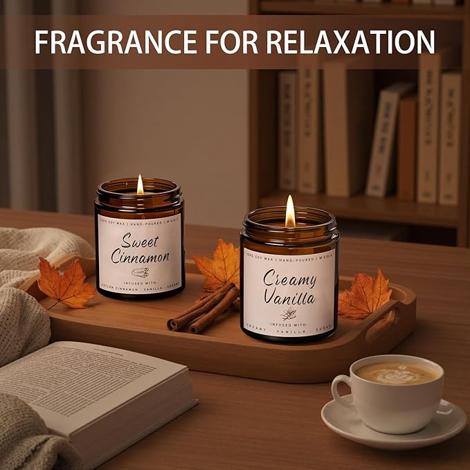Auelife Fall Candle, Creamy Vanilla Scented Candle for Home - Fall Soy Wax Candles - Autumn Aromatheraphy Candles Gifts Set for Women &amp; Men, Holiday, Thanksgiving Decor, 7oz