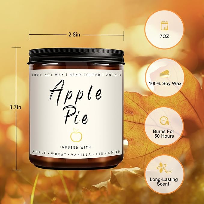 Fall Candles, Apple Pie Scented Candle for Home- Fall Scented Candles Gift Set for Women &amp; Men, Autumn Aromatherapy Candle for Holiday, Thanksgiving, Cozy Home Décor，Long-Lasting Fragrance，7 oz