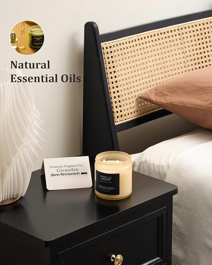 M&amp;SENSE Vanilla Soy Candles, Medium 2 Wick 11.6oz 70 Hours Burning Time, All Natural Organic Soy Wax, Relaxing Aromatherapy Scented Candle, Housewarming Gift for Women and Men