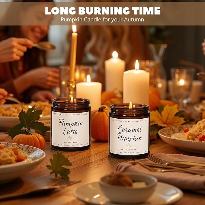 Auelife Fall Candle, Caramel Pumpkin Scented Candle – Fall Soy Candles for Home, Cozy Autumn Aromatherapy Candles, Sweet Pumpkin &amp; Caramel Fragrance | Gift for Women, Home Décor
