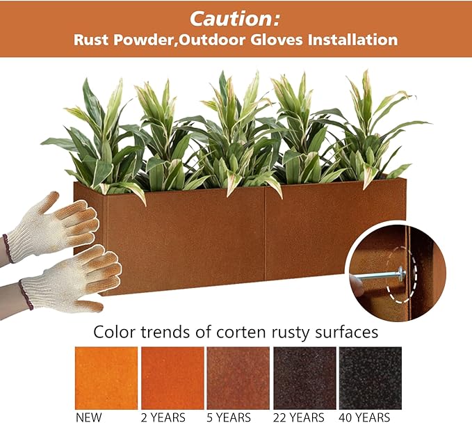 Corten Steel Corner Metal Planter Box Garden Steel Planter Pot for Patio Modern Farmhouse Rustic Design (L36 x W12 x D16, Rusted)