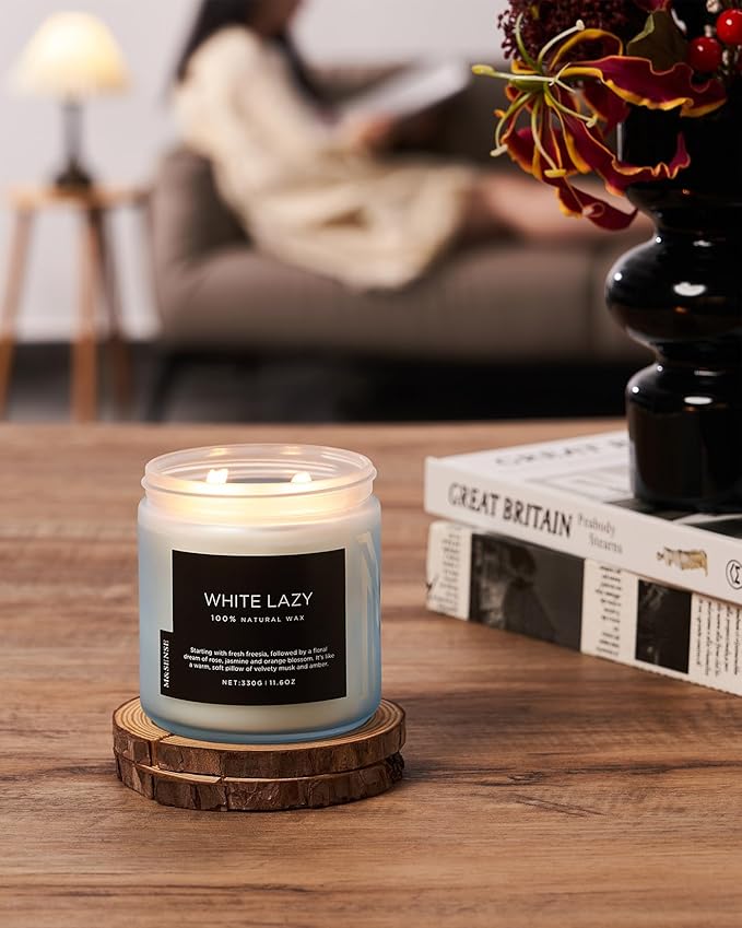 M&amp;SENSE Jasmine &amp; Clean Cotton Spring Scented Candle, 11.6oz Aromatherapy Gifts 2 Wick 70 Hours Long Lasting Burn, Natural Organic Soy Candle, Housewarming Gifts for Dad Mom Friends