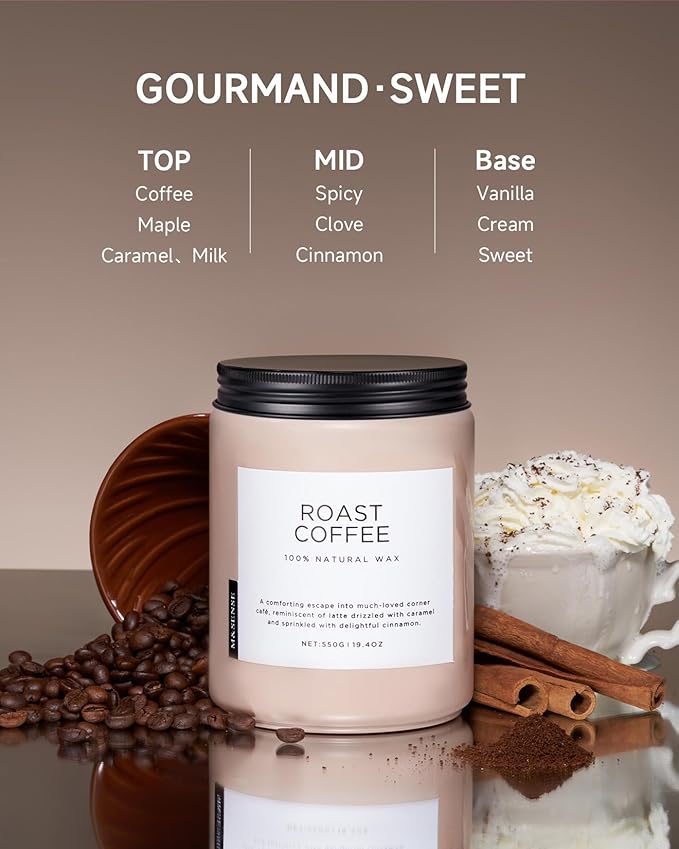 M&amp;SENSE Coffee Candles Scented Strong, 2 Wick Jar Candle 19.4oz, 110 Hours Burning Time, Organic Natural Soy Wax Candle for Bedroom Kitchen Home Decor, Housewarming Gift for Men and Women