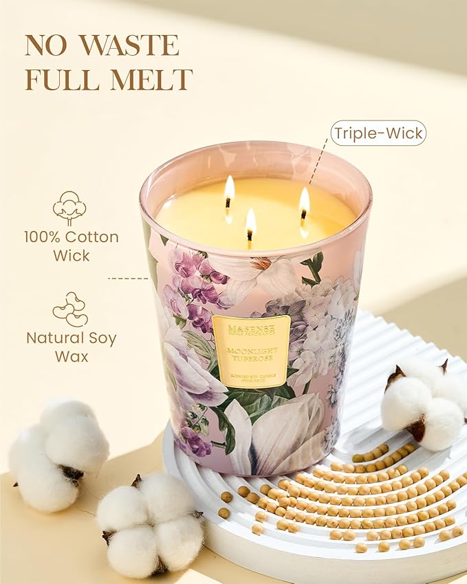 M&amp;SENSE Moonlight Tuberose Large Candles for Home Scented, Natural Soy Long Lasting Slow Burning Candle 35oz 150 Hours Burn, Organic Relaxing Aromatherapy Candle Appreciation Gift for Women