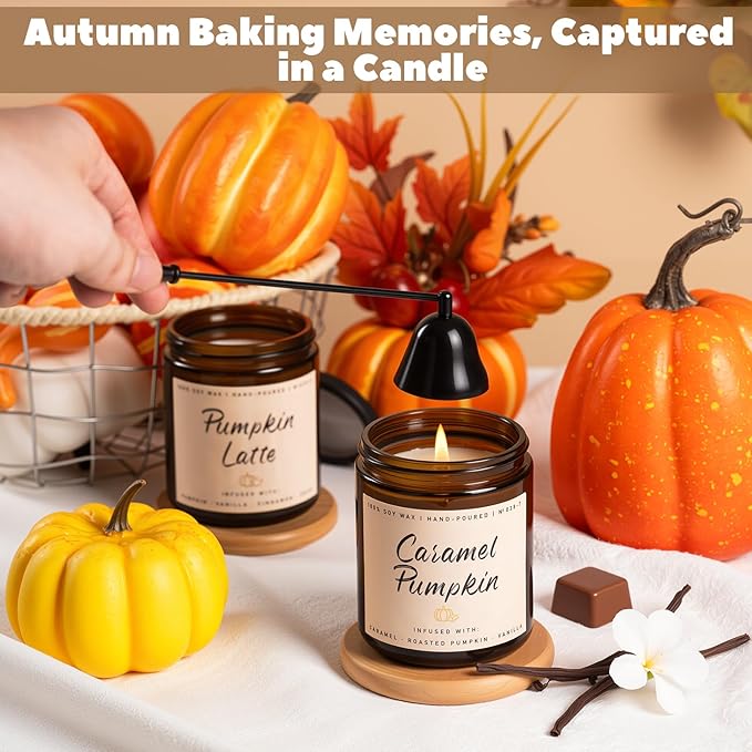 Auelife Fall Candle, Caramel Pumpkin Scented Candle – Fall Soy Candles for Home, Cozy Autumn Aromatherapy Candles, Sweet Pumpkin &amp; Caramel Fragrance | Gift for Women, Home Décor