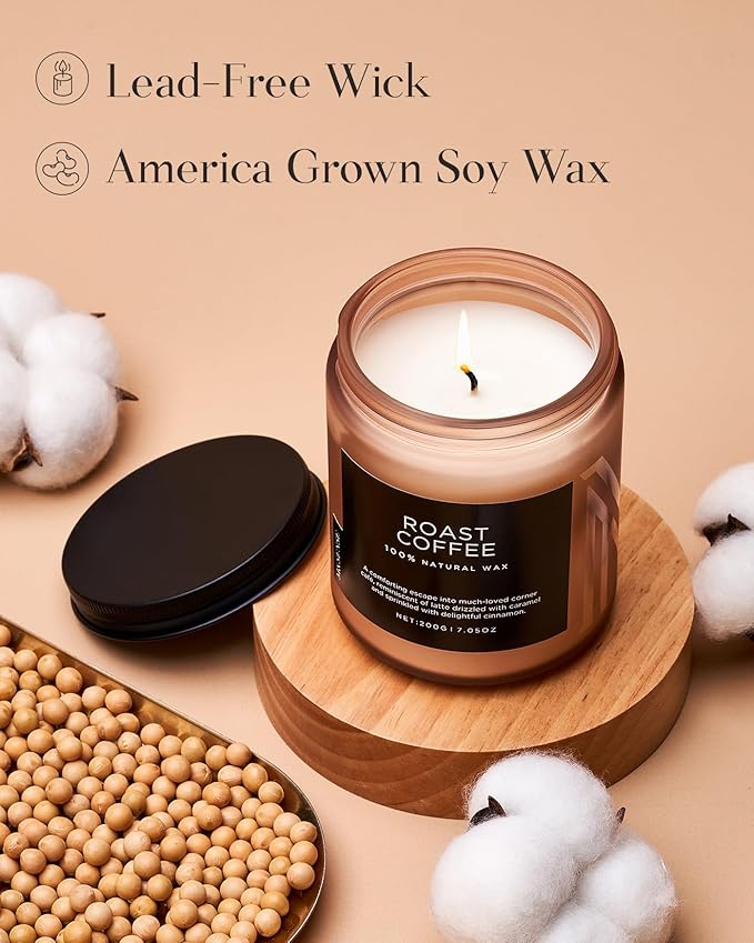 M&amp;SENSE Coffee Candles Scented Strong, Organic Natural Soy Wax for Bedroom Kitchen Home Decor, 7.05oz 50 Hours Slow Burn Candle Highly Scented Candle Housewarming Gift for Men Women