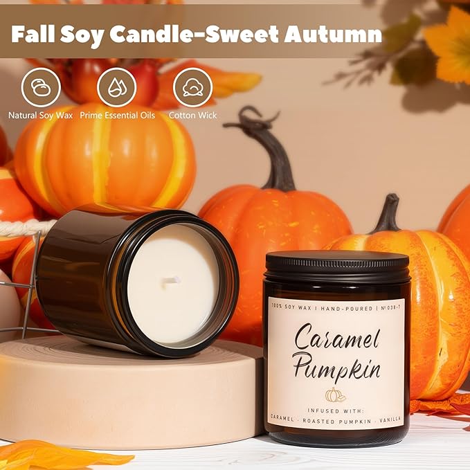 Auelife Fall Candle, Caramel Pumpkin Scented Candle – Fall Soy Candles for Home, Cozy Autumn Aromatherapy Candles, Sweet Pumpkin &amp; Caramel Fragrance | Gift for Women, Home Décor
