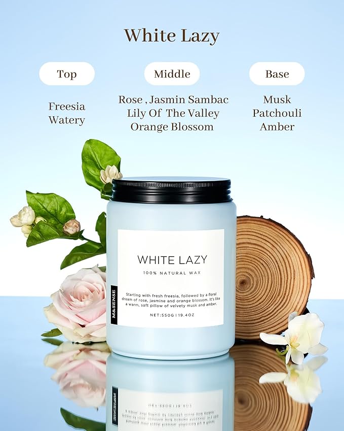 M&amp;SENSE Spring Scented Candle, Jasmine Clean Cotton Soy Wax Large 19.4oz 110 Hour Long Lasting Burning Non Toxic Organic Natural 2 Wick Relaxing Jar Candle for Women