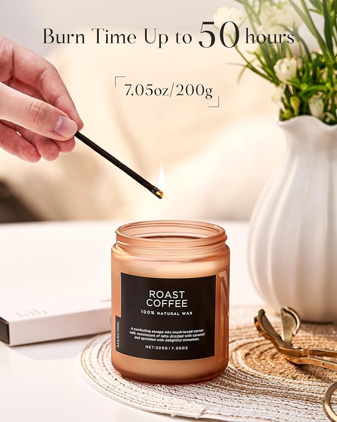 M&amp;SENSE Coffee Candles Scented Strong, Organic Natural Soy Wax for Bedroom Kitchen Home Decor, 7.05oz 50 Hours Slow Burn Candle Highly Scented Candle Housewarming Gift for Men Women