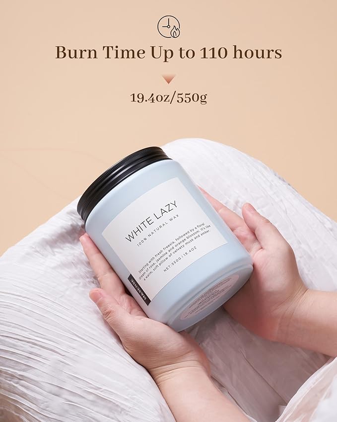M&amp;SENSE Spring Scented Candle, Jasmine Clean Cotton Soy Wax Large 19.4oz 110 Hour Long Lasting Burning Non Toxic Organic Natural 2 Wick Relaxing Jar Candle for Women