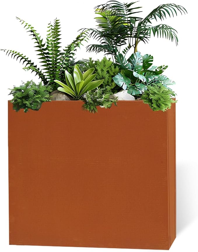 Galvanized Steel Metallic Heavy Planter for Outdoor Plants Metal Outdoor Planter Spliced Flower Box with Partitions for Outside,Indoor,Garden (Corten, 24 * 10 * 24)